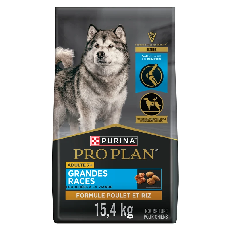 Nourriture au Poulet & Bouchées à la Viande pour Chiens Séniors de Grandes Races