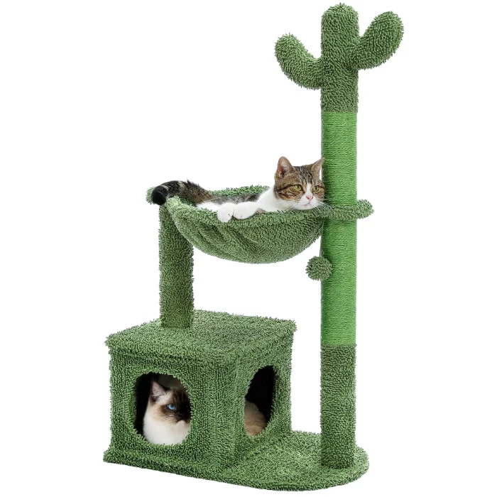 Arbre à chat cactus avec hamac, niche et poteaux sisal – 102 cm