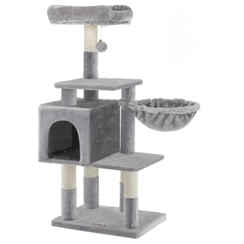 Arbre à chat multi-niveaux avec niche, hamac et plateformes – 110 cm