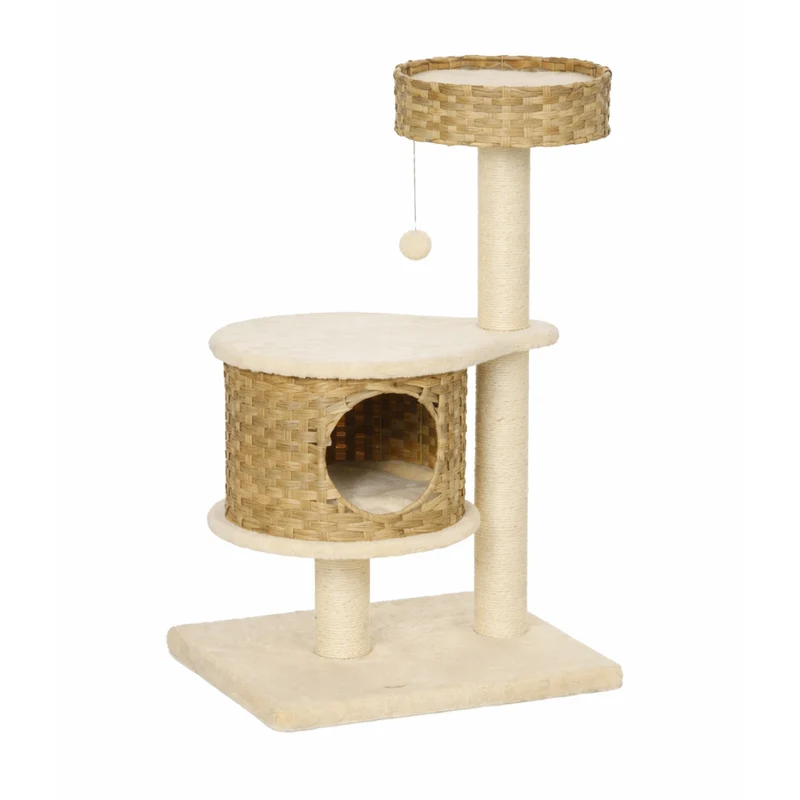 Arbre à chat avec niche rotin, plateforme et poteaux sisal – 95 cm