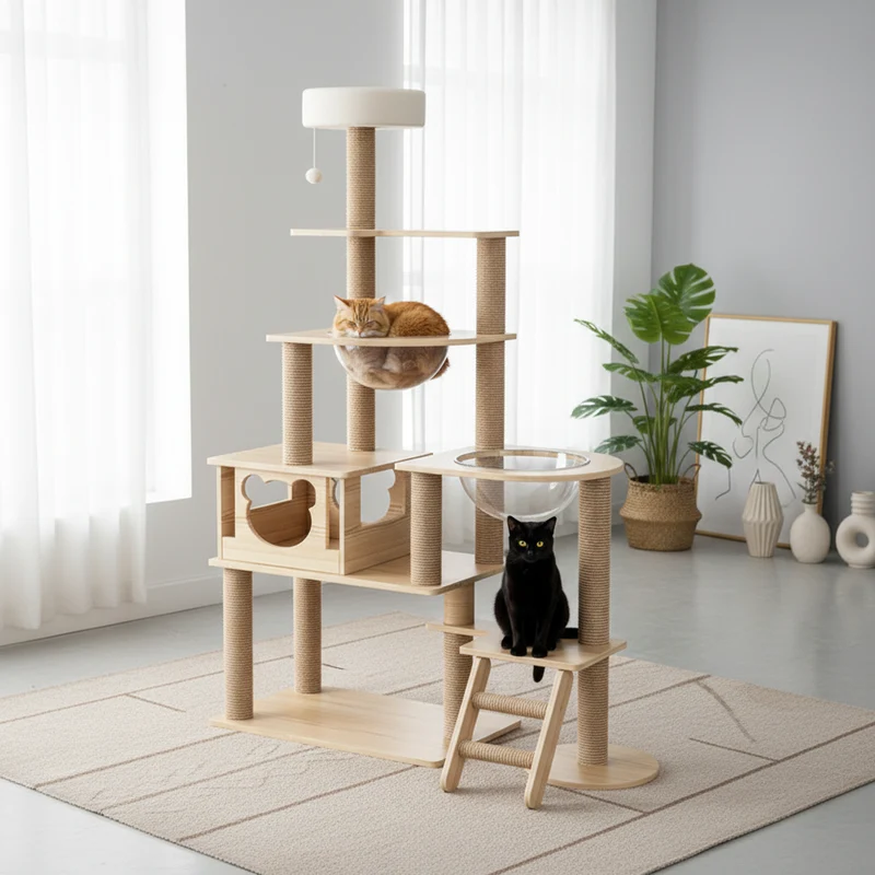 Arbre à Chat Design en Bois -NATURAL 2