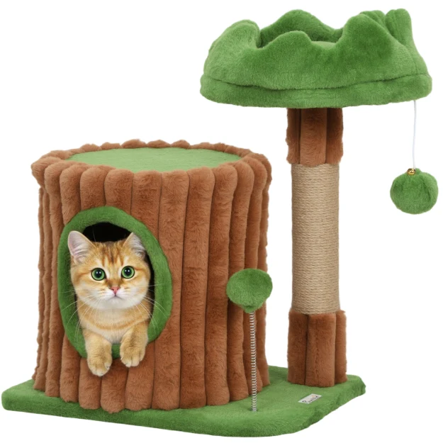 Arbre à chat avec niche cylindrique et poteau sisal – 53 cm
