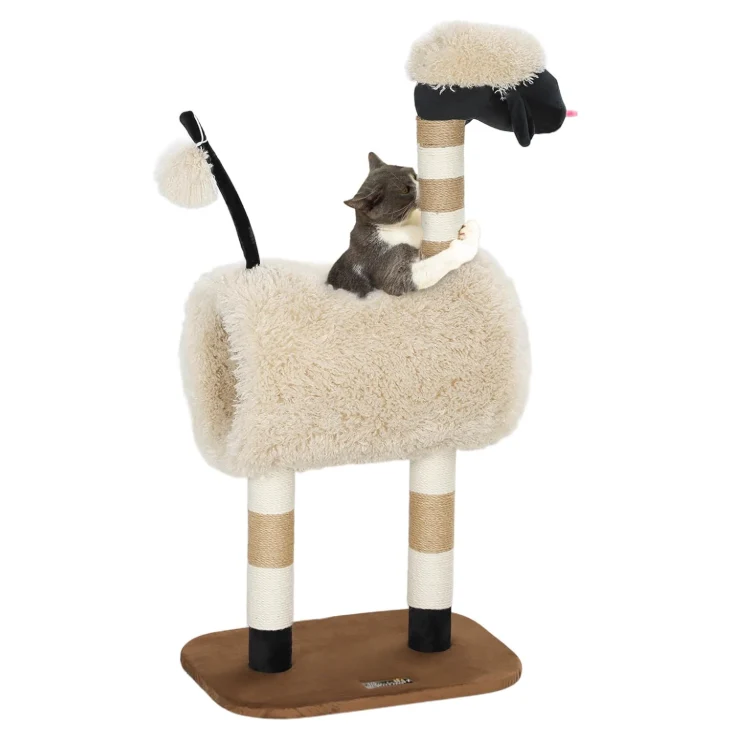 Arbre à chat avec tunnel et poteaux sisal – 98 cm