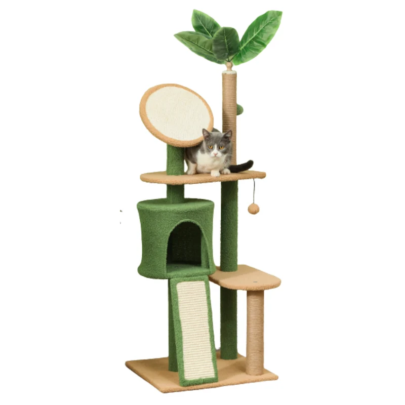 Arbre à chat avec niche, plateformes et poteaux sisal – 139 cm