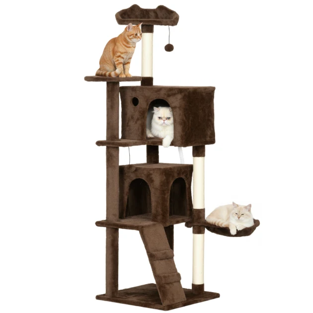 Arbre à chat multi-niveaux avec niches, rampe et hamac – 160 cm