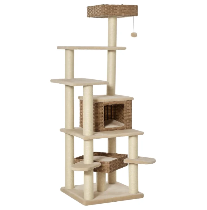 Arbre à chat 174 cm avec niche, plateformes et poteaux sisal