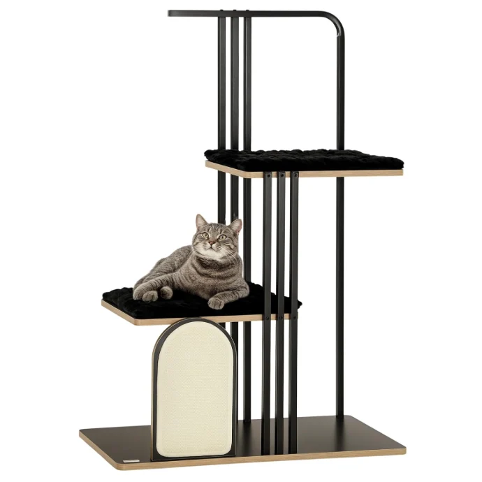 Arbre à chat 3 niveaux avec niche et plateformes – 128 cm