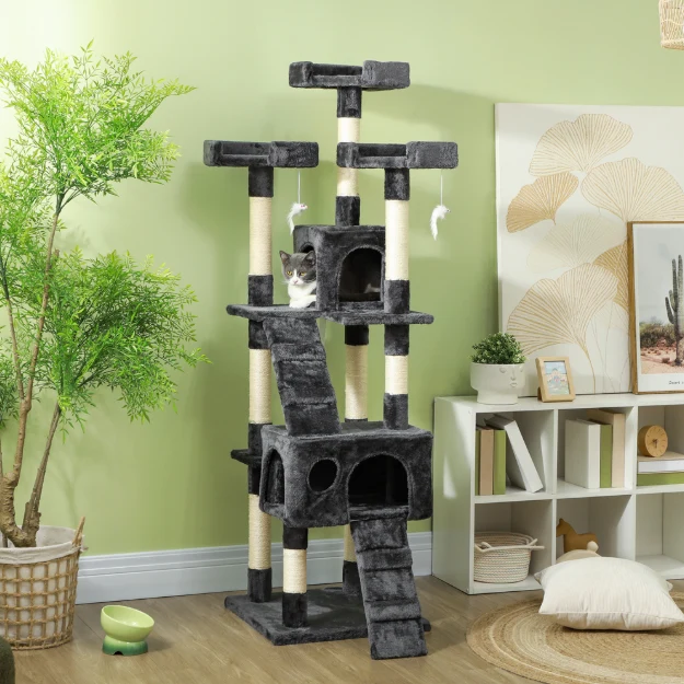 Arbre à chat multi-niveaux 173 cm avec niches, plateformes et rampe