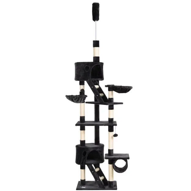 Arbre à chat réglable sol plafond 240–260 cm avec niches, plateformes et hamacs