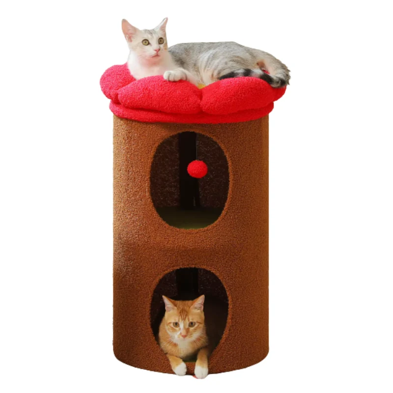 Maison pour chat cylindrique 2 niveaux avec plateforme fleur