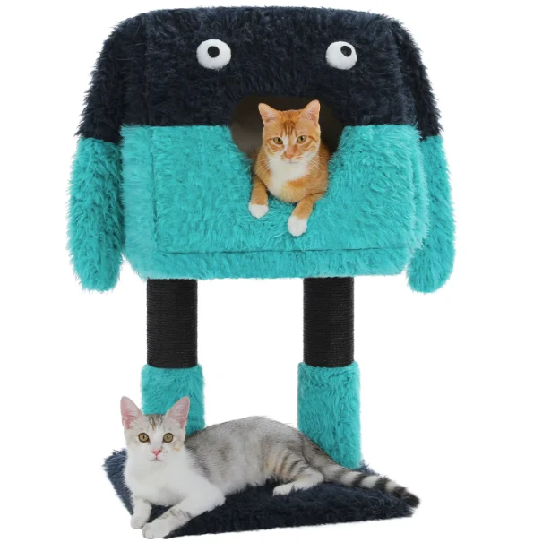 Arbre à chat avec niche en peluche et poteaux en sisal