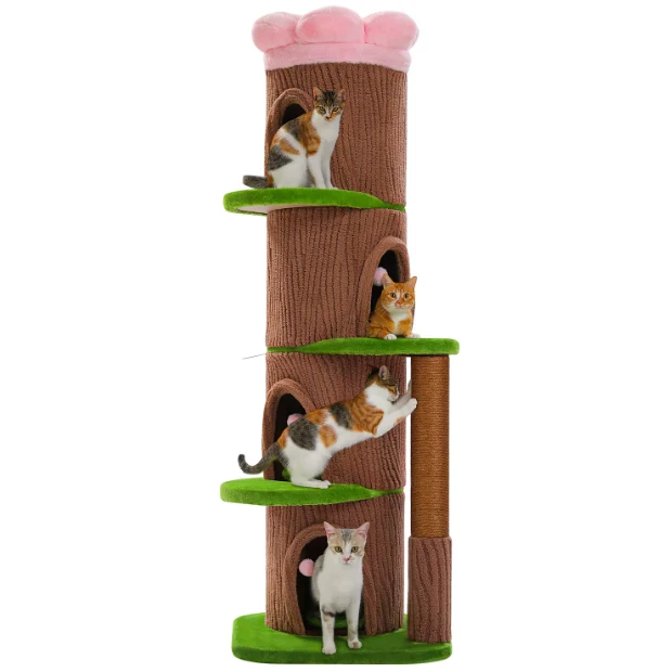 Arbre à chat multi-niveaux style tronc avec niches et plateformes