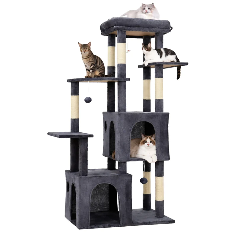 Arbre à chat multi-niveaux 155 cm avec niches, plateformes et jouets suspendus
