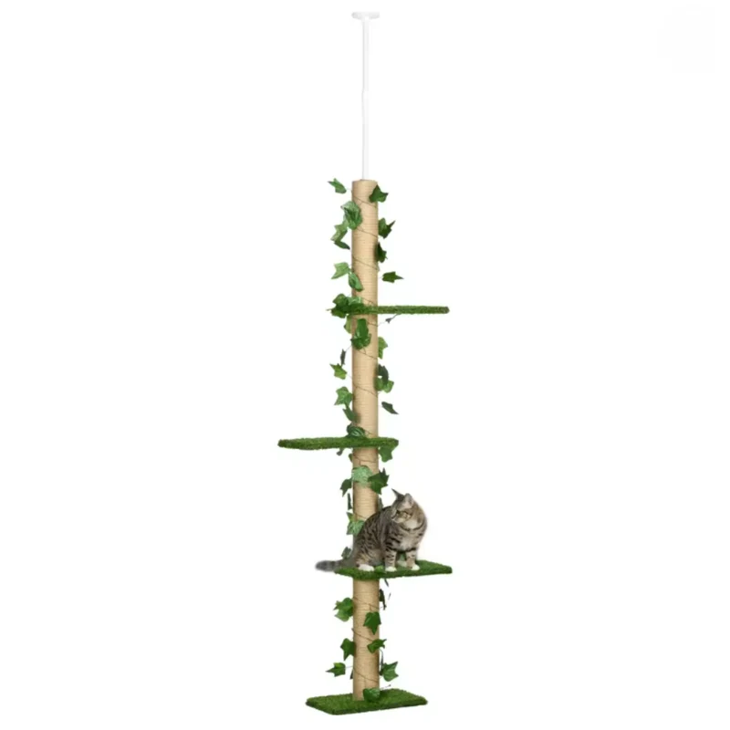 Arbre à chat réglable sol plafond avec plateformes et poteau en jute