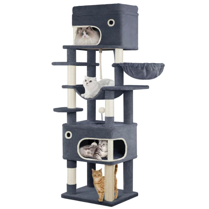 Arbre à chat multi-niveaux 178 cm avec niche, hamac et panier suspendu