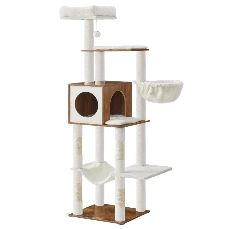 Arbre à chat multi-niveaux 165 cm avec niche, hamac et panier suspendu
