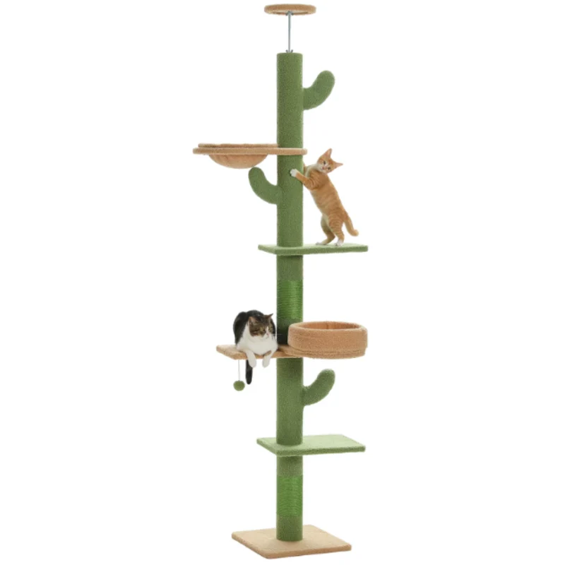 Arbre à chat cactus réglable du sol au plafond avec plateformes et poteaux en sisal
