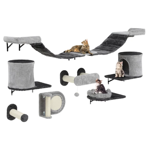 Parcours mural pour chat avec plateformes, niche et hamac