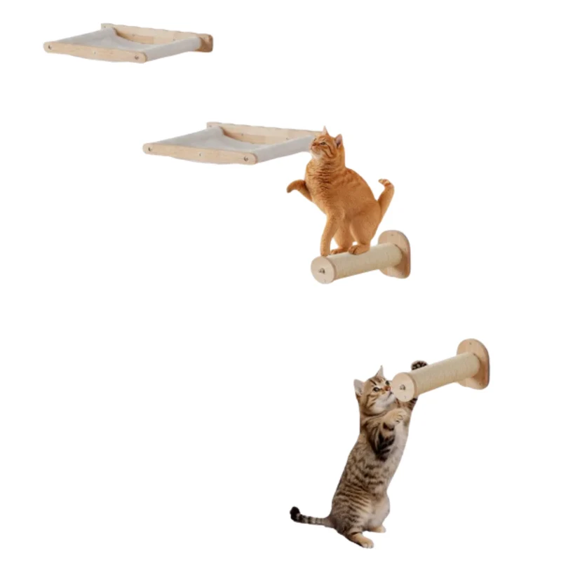 Parcours mural pour chat avec hamacs et poteaux en sisal