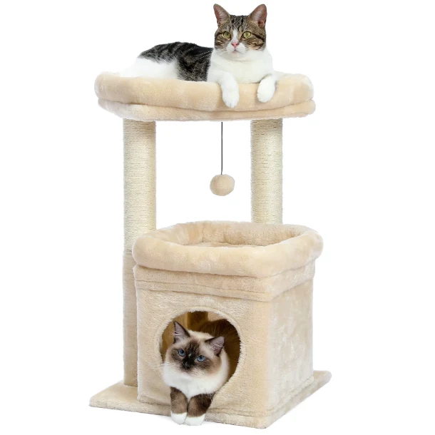 Arbre à chat 84 cm avec niche, hamac, plateforme et poteaux en sisal