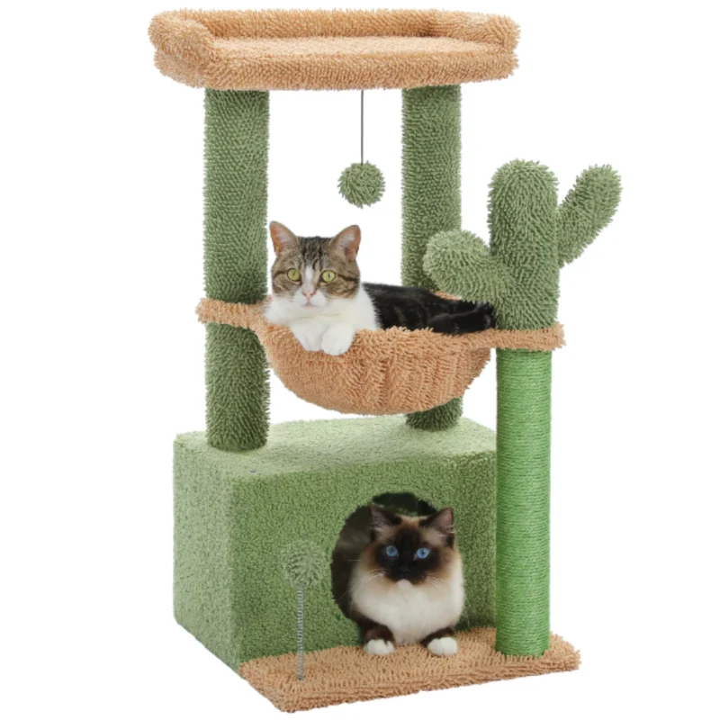 Arbre à chat 84 cm avec niche, hamac et poteaux en sisal