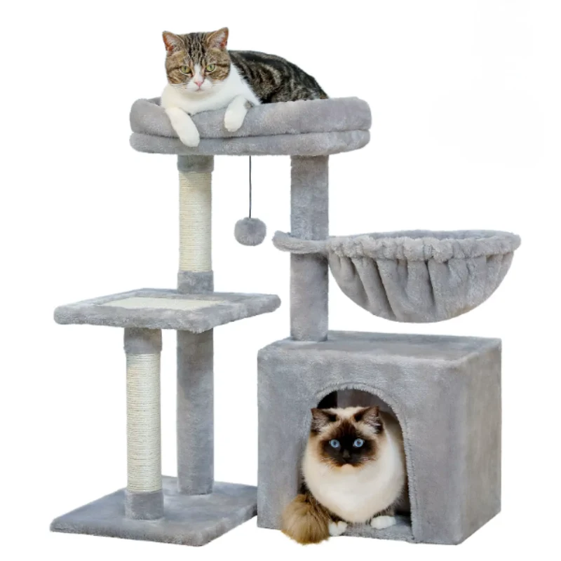 Arbre à chat 73 cm avec niche, hamac, plateforme et poteaux en sisal