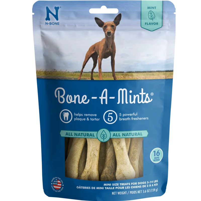 Bone-A-Mints by N-Bone - Mini 16 Pack of Natural Dental Bones - Dog Treats
