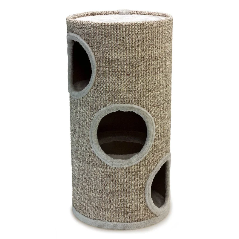 Rascador cilíndrico beige con agujeros