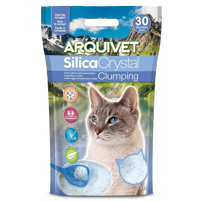 Lecho higiénico aglomerante de sílice para gatos. 3,8 L