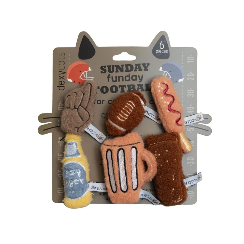 Dexypaws Jouet en peluche pour chat avec herbe à chat - Ensemble De 6 Jouets - Thème football du dimanche