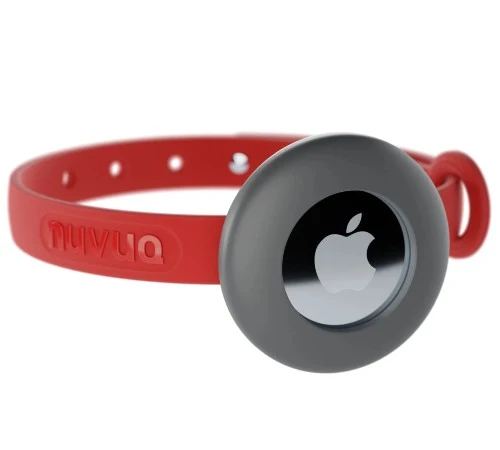 Nuvuq Collier ajustable avec attache de sécurité pour chat - Rouge - Avec étui pour "Airtag" gris