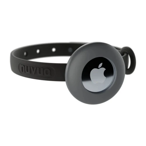 Nuvuq Collier ajustable avec attache de sécurité pour chat - Noir - Avec étui pour "Airtag" gris