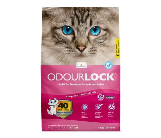 Intersand - OdourLock - Poudre de Bébé - Litière Agglomérante - Formule Multi-Chat 12kg