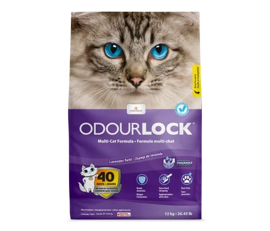 Intersand - OdourLock - Lavande - Litière Agglomérante - Formule Multi-Chat 12kg