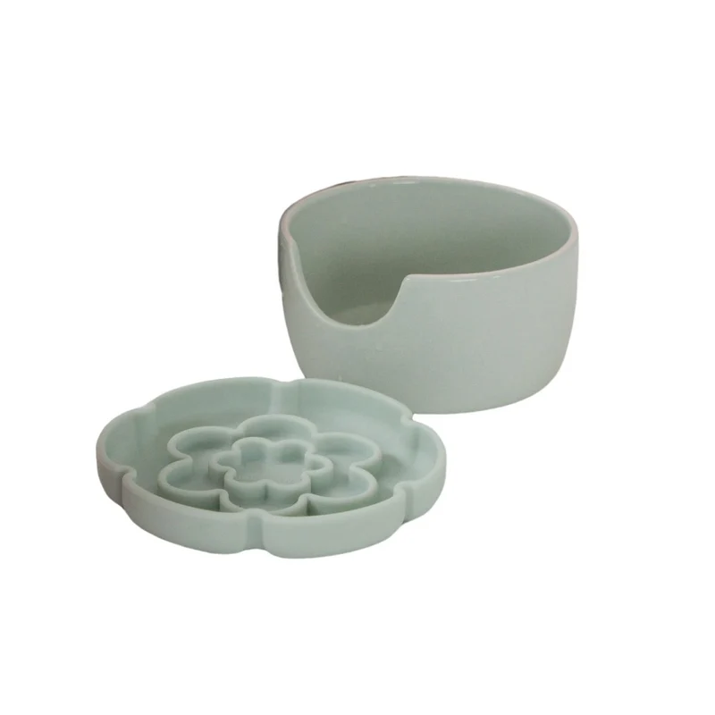 Dexypaws Bol surélevé en céramique pour chat 7.75 oz - Avec ralentisseur - Forme de fleur - Vert sauge