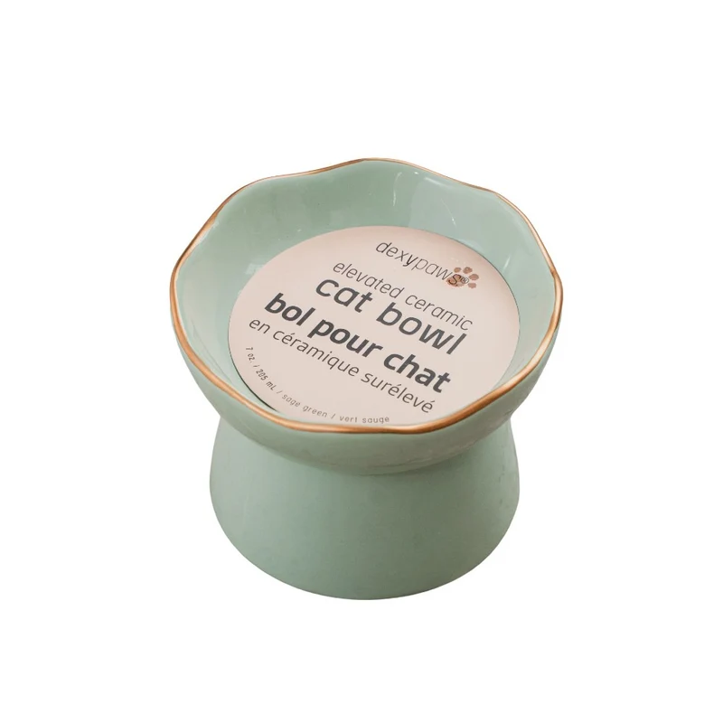 Dexypaws Bol surélevé en céramique pour chat 7.75 oz - Vert sauge