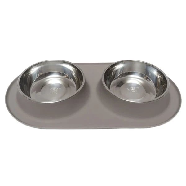 Ensemble de Bols en Inox avec Base en Silicone Gris