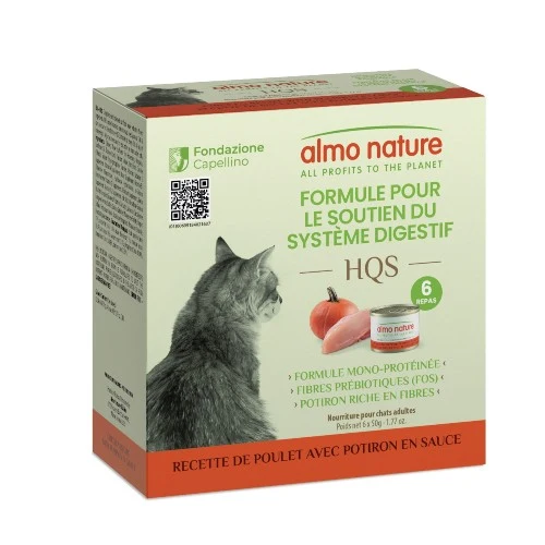 Almo HQS Formule Chat soutien digestif - Recette de poulet + potiron en sauce 6 x 50 gr