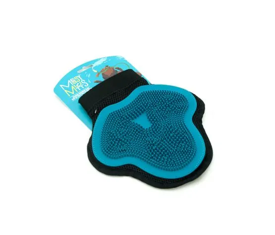 Messy Mutts - Gant de Toilettage - Silicone - Bleu - Chat - Chien