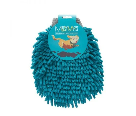 Messy Mutts - Gant de Toilettage - Microfibre - Bleu - Chien