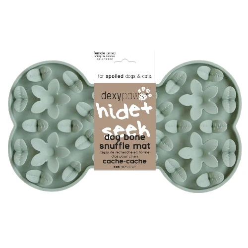 Dexypaws Tapis de léchage en silicone "Cache-cache" en forme d'os, Vert sauge