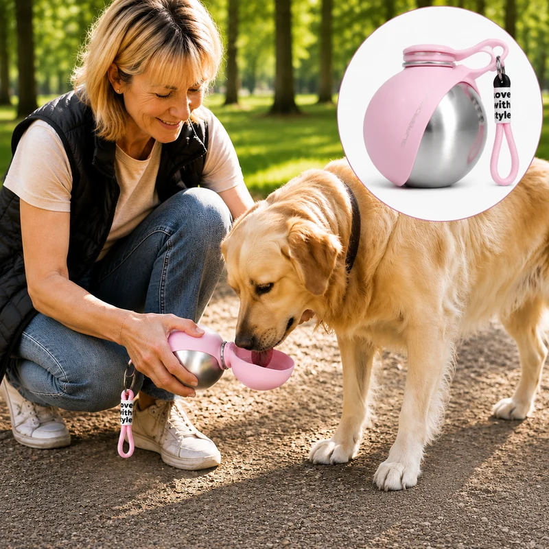 Gourde portable pour chien avec bol intégré – Acier inoxydable