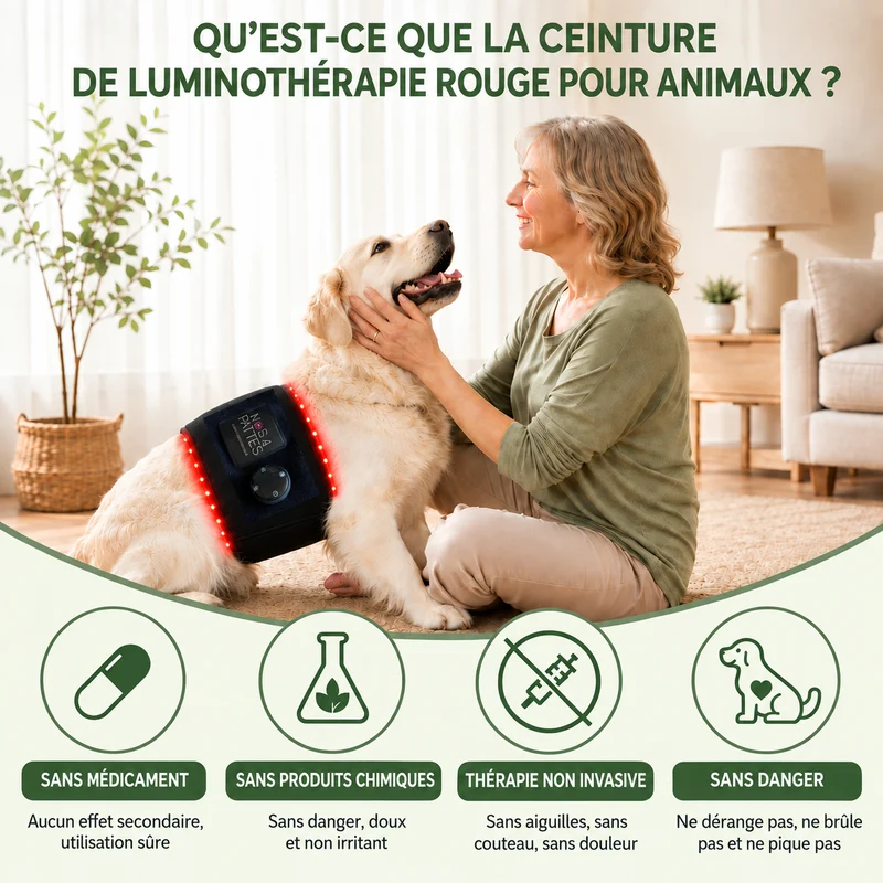 Ceinture de Luminothérapie Rouge pour Chien & Chat – Articulations, Muscles & Récupération