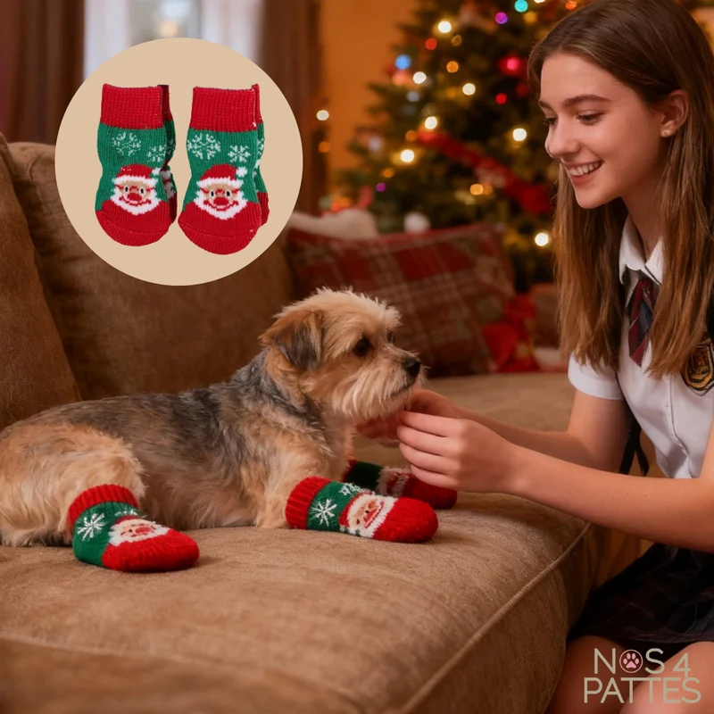 Lot de 4 chaussettes Noël antidérapantes pour chien