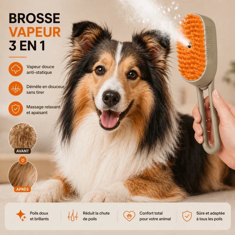 Brosse à vapeur pour chien & chat – Effet spa à la maison, sans douleur