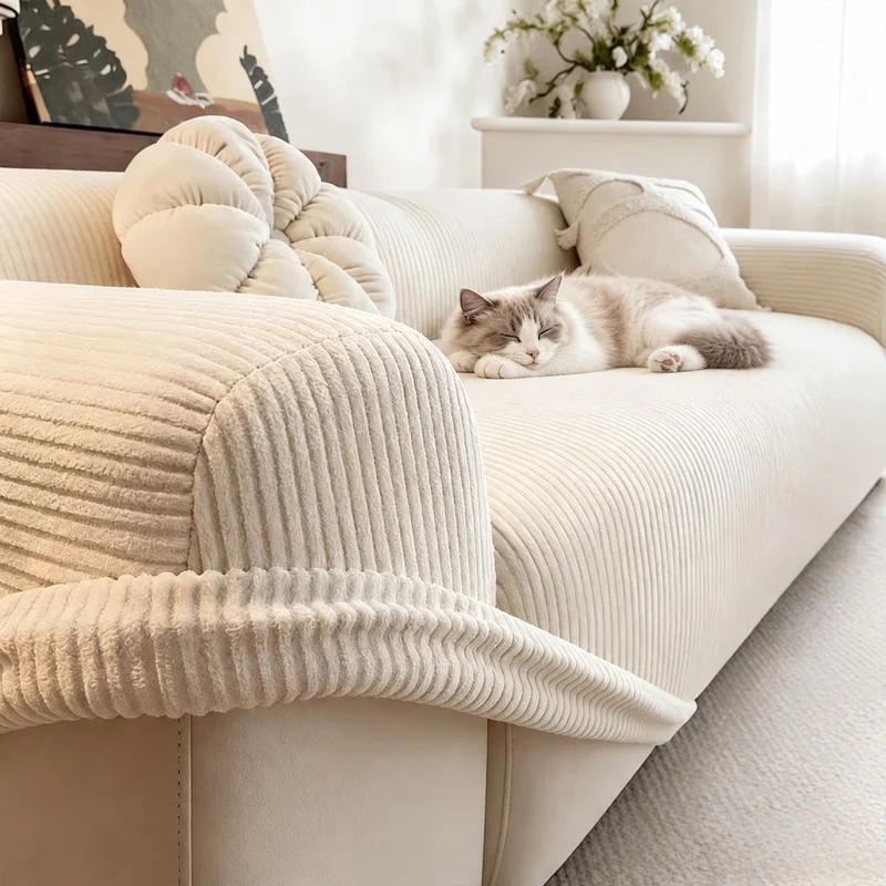 Housse de canapé chat extensible velours – Côtelia
