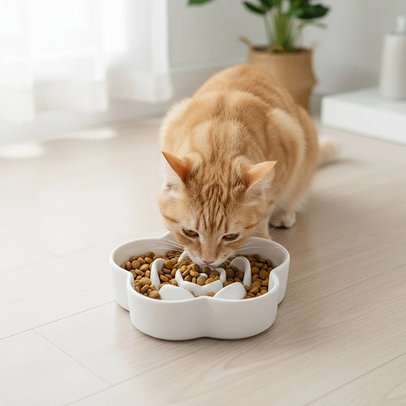 Gamelle anti glouton chat céramique - FlowerCat