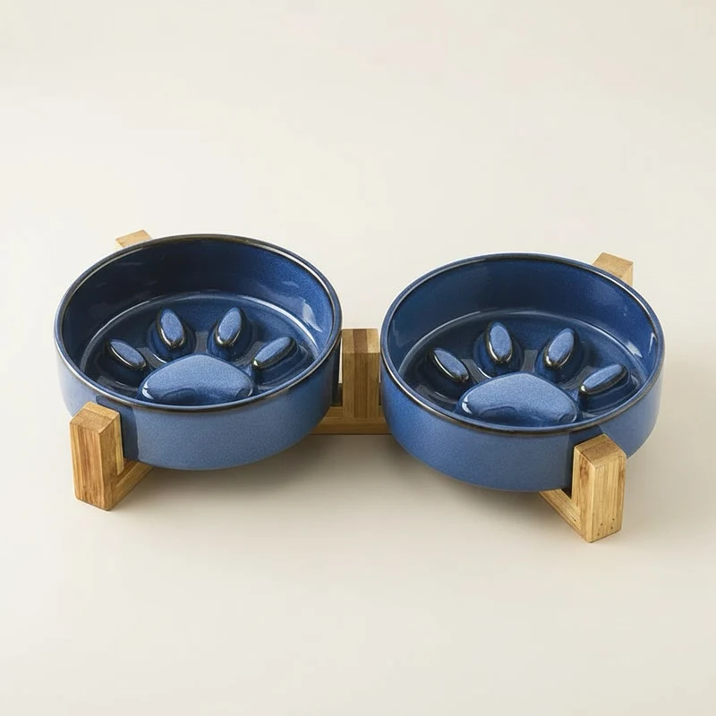 Gamelle anti glouton chat céramique avec support - PawBowl