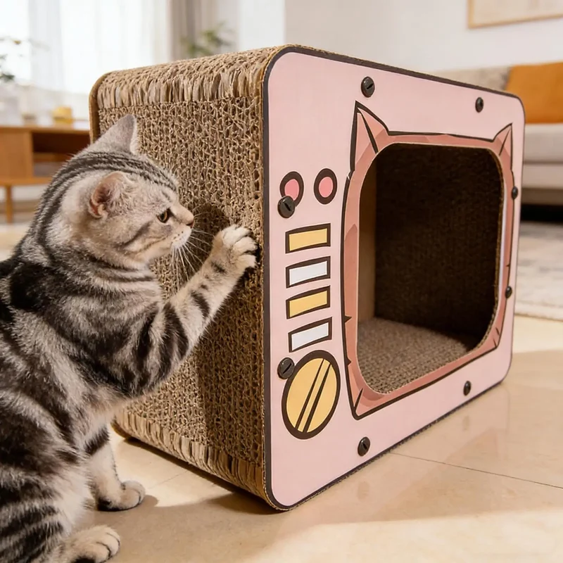Griffoir carton design TV pour chat - CatTV