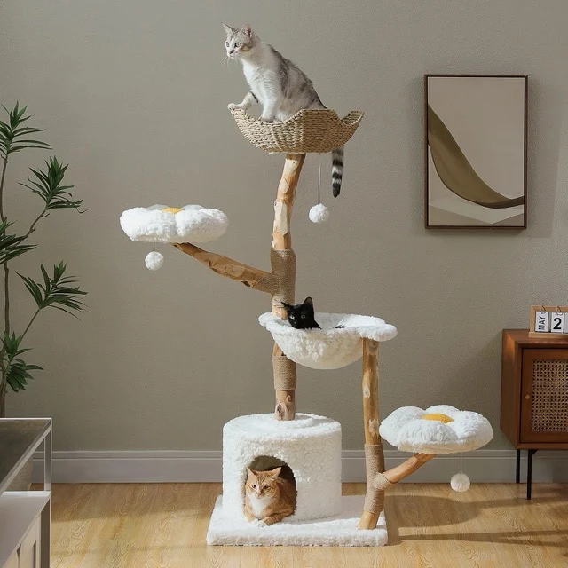 Arbre à chats bois flotté – panier en rotin - Cat-tree